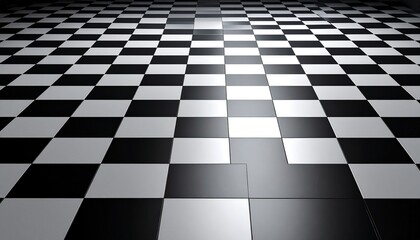 Naklejka premium Empty 3D black and white checkered room with seamless tiled walls and floor