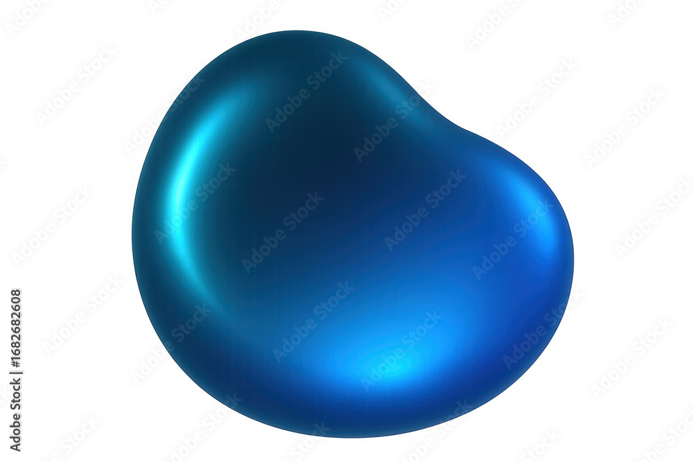Poster glossy blue metaball dynamically morphing, transforming shape against transparent backdrop, ideal fo