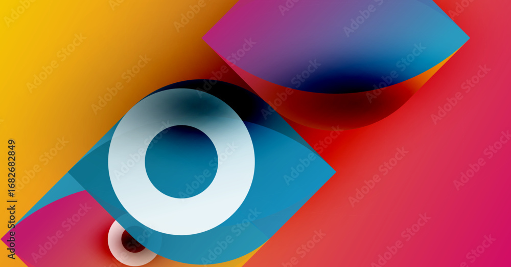 Poster abstract colorful shapes overlap, creating dynamic visual composition. bright gradients suggest move