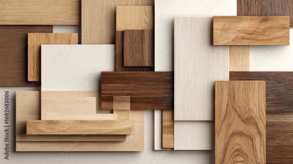 Poster a collection of wooden texture samples features different shapes and finishes arranged harmoniously 