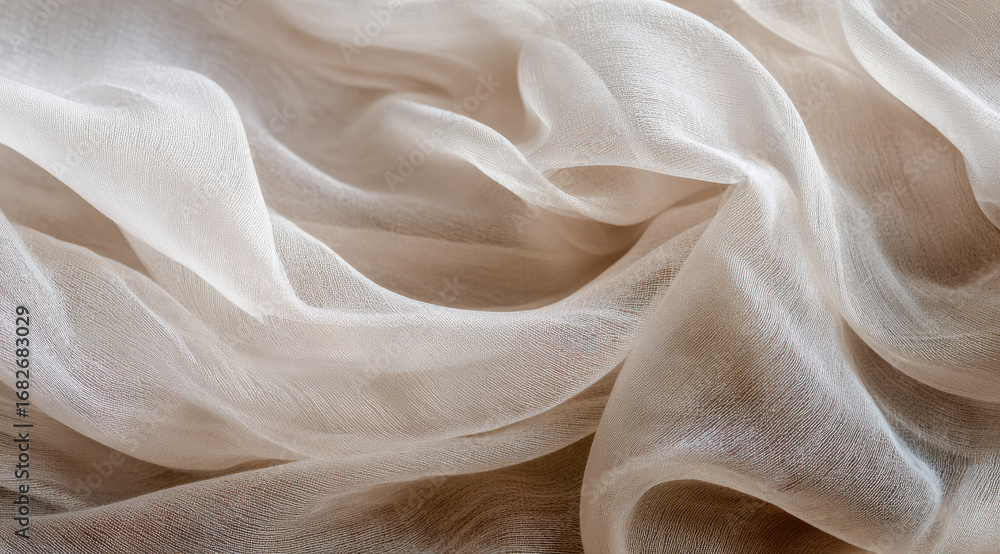 Poster soft translucent fabric with delicate texture, flowing gently in natural light, creating elegant and