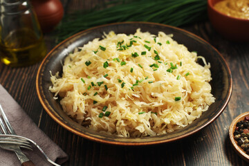 A bowl with traditional German Sauerkraut