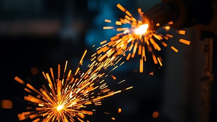 Abstract close-up of glowing sparks in metalworking, highlighting industrial energy and craftsmanship.