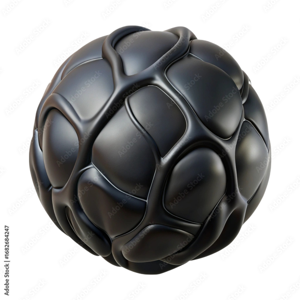 Poster 3d rendered abstract geometric ball shape in dark metallic black with a unique structural pattern