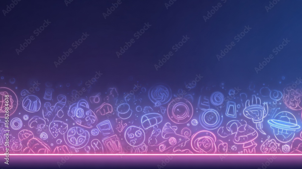 Poster a colorful display of neon doodles covers a dark background, featuring various playful characters an