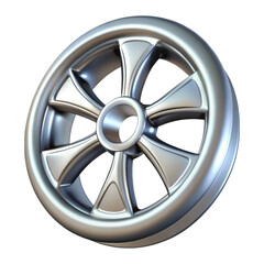 Obraz premium 3d rendered silver car wheel with a decorative design isolated on a black background