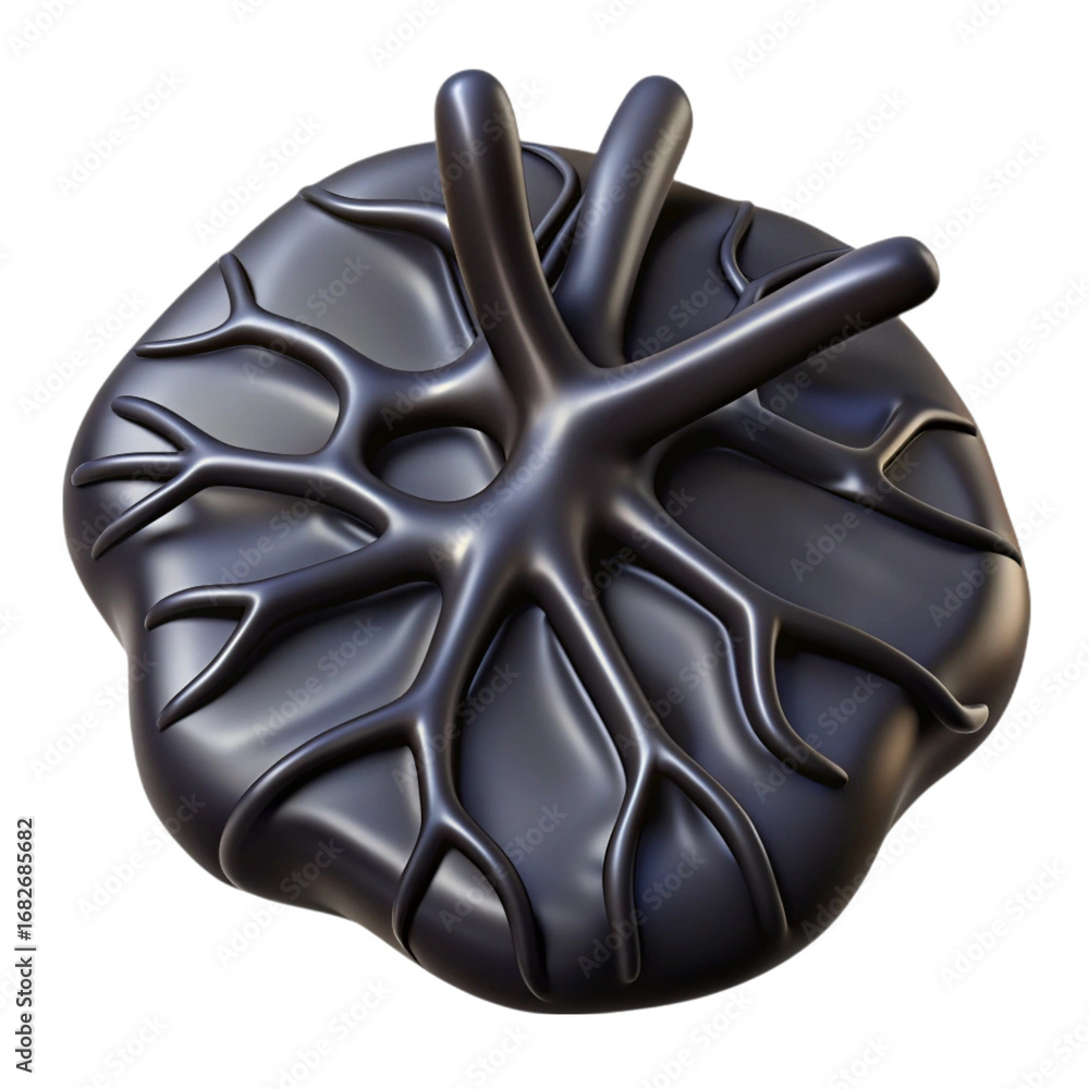 Poster abstract 3d render of a dark metallic blob with vein-like structures
