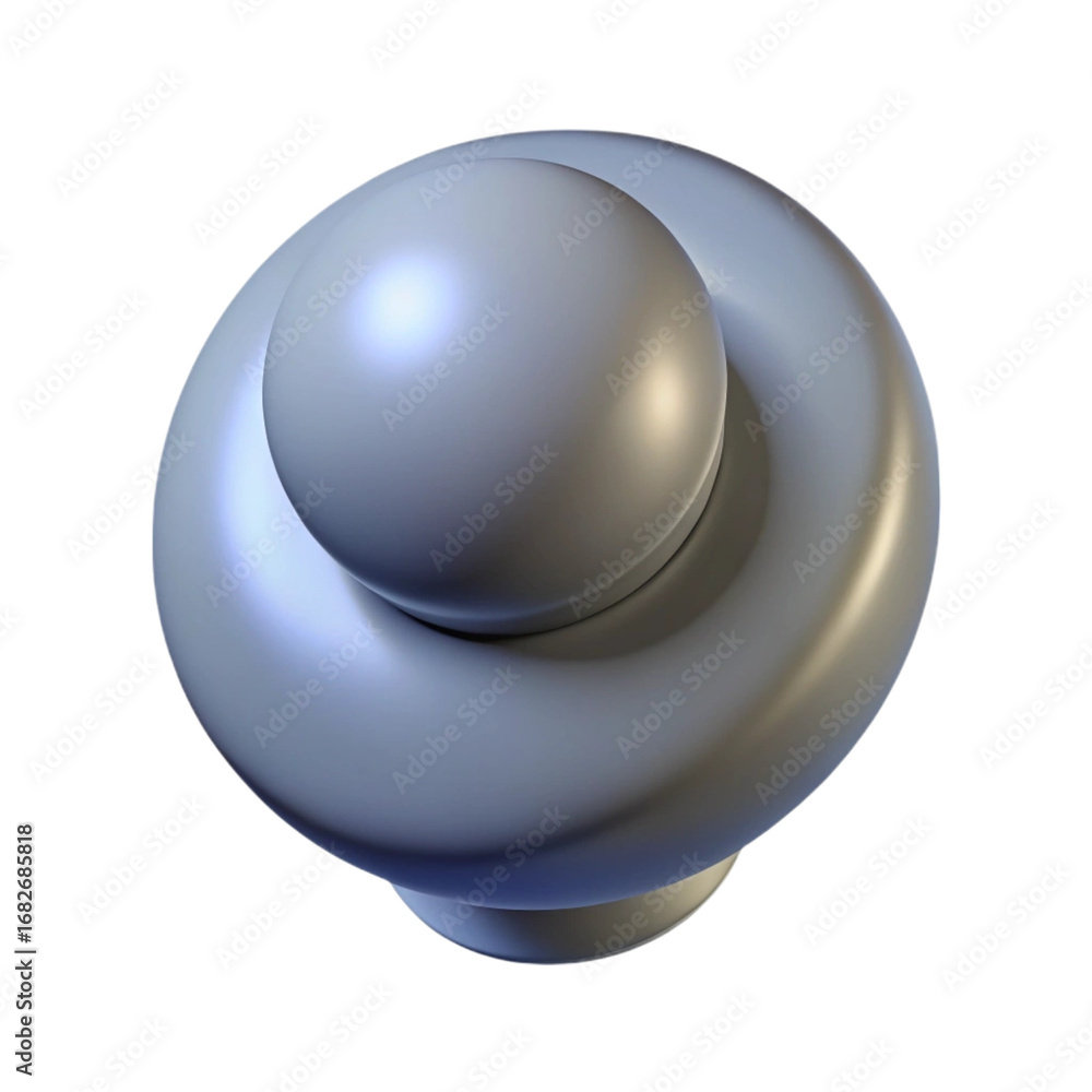 Poster abstract 3d render of a glossy white orb and torus floating on black background