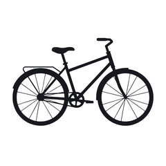 Fototapeta premium A stylized 2D flat vector illustration of a bicycle, presented in a minimalist side profile with a solid color scheme, is cleanly isolated on an expansive white background.