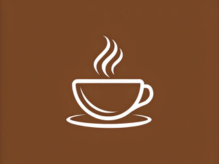 Fototapeta premium Minimalist coffee cup icon with steam on a brown background, perfect for cafe branding and design