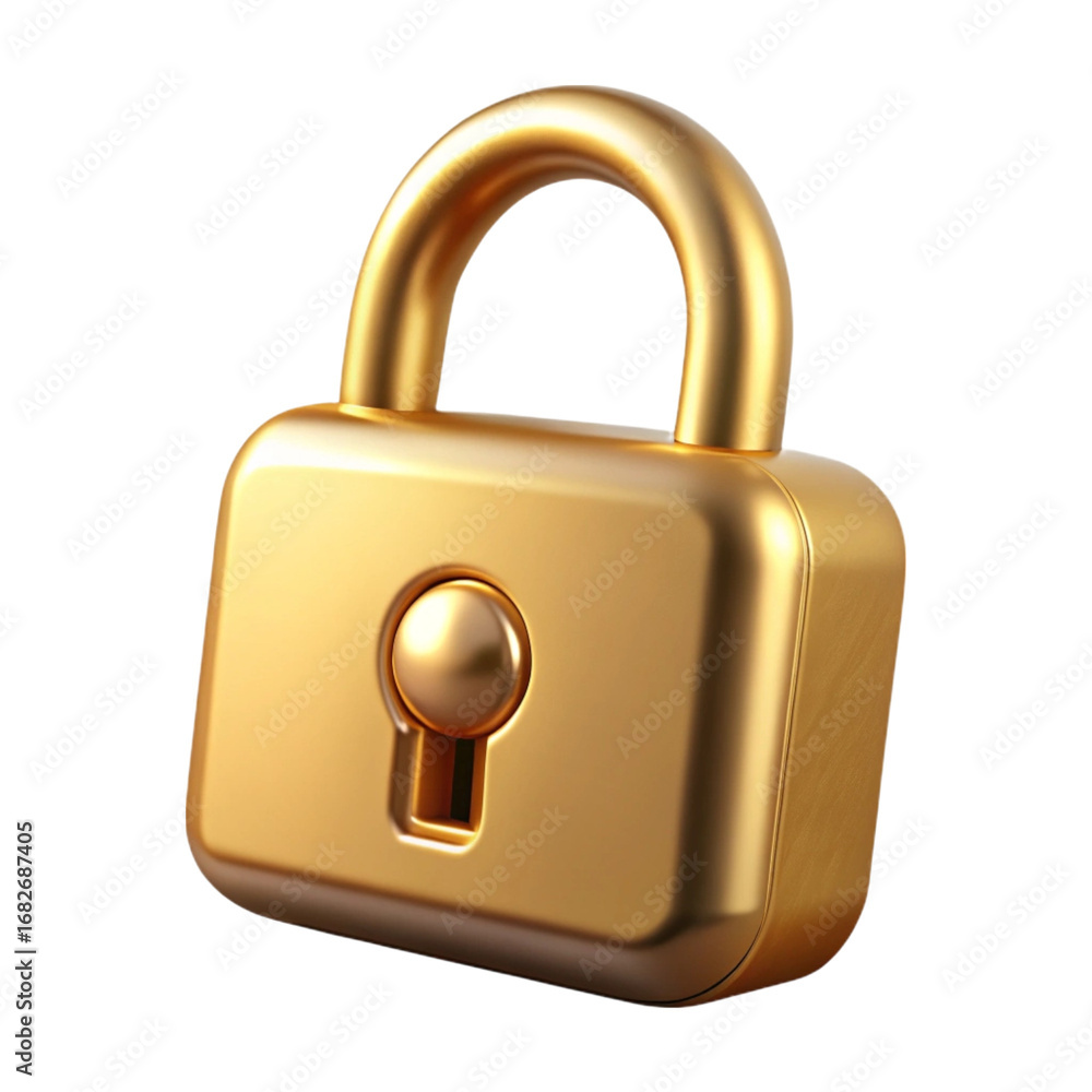 Poster gleaming golden padlock isolated on black background representing security and privacy