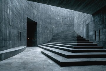Fototapeta premium Dark, concrete interior with spiral staircase