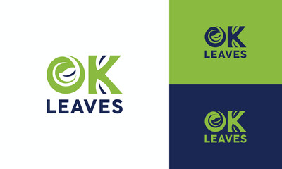 OK Leaves Logo Design silhouette Green Plant Graphic Vector