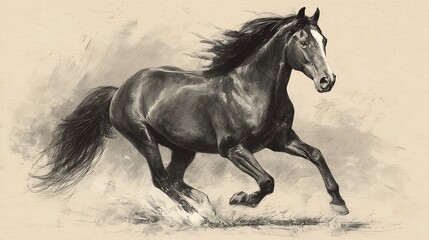Majestic Gallop: A Black Stallion in Motion
