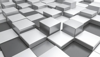 3D white and gray cubes arranged in a dynamic grid pattern