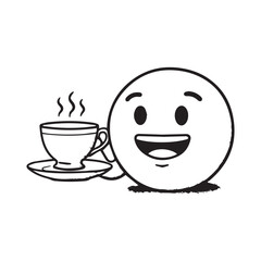 Obraz premium Smiling Character Offering a Steaming Cup of Tea emoji emoticon