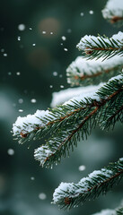 Close-up of snow-covered pine tree branches