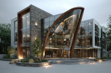 Obraz premium Modern, elegant, stone & glass office building