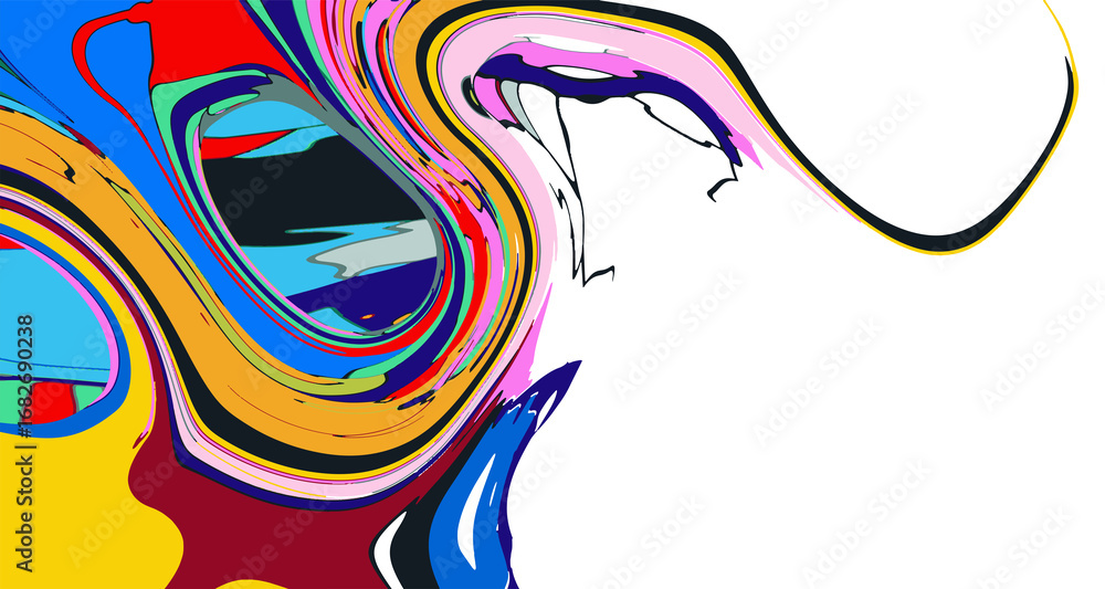 Poster abstract psychedelic brutalism wave blob striped motion curves composition morphing amoeba fluid sha