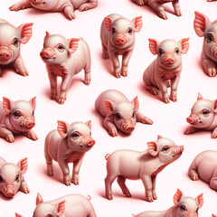 Seamless cute piglet pattern on pastel pink&mdash;photorealistic, high-res, tileable repeat. Nursery wallpaper, kids fabric, bedding, gift wrap, stationery, baby-shower branding, kawaii farm theme.
