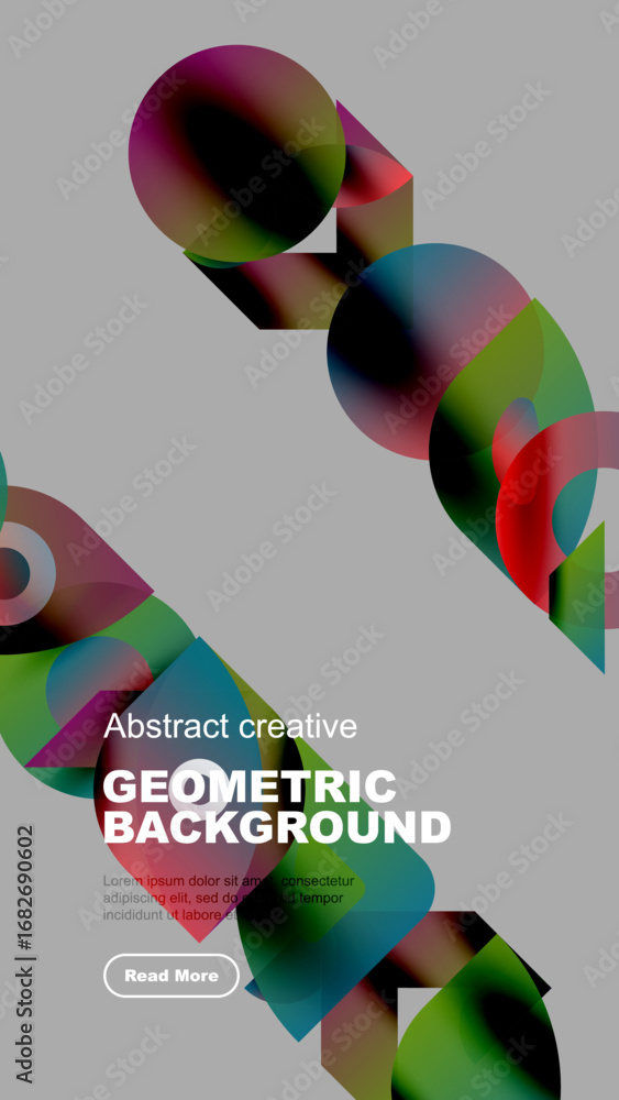 Poster abstract shapes overlap, creating vibrant colorful design. modern geometric background with text ele