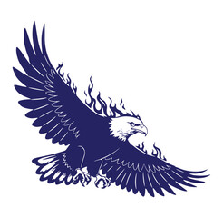 Obraz premium Majestic silhouette of an eagle in flight surrounded by flames vector illustration