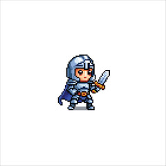 Pixel Art Warrior Knight in Shining Armor Holding a Sword