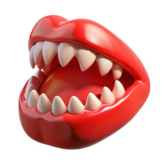 Naklejka premium Cartoon red open mouth with sharp teeth isolated against a black background