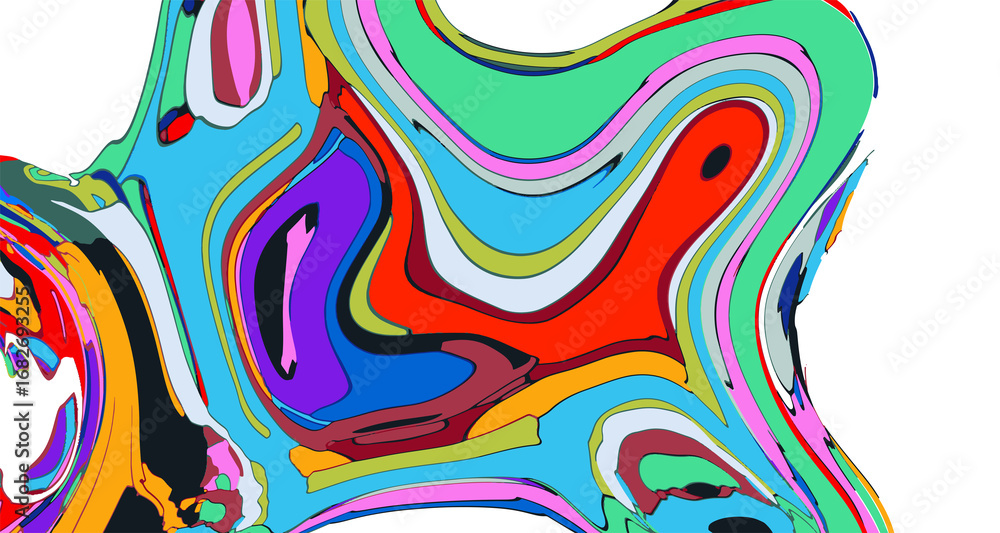 Poster abstract psychedelic brutalism wave blob striped motion curves composition morphing amoeba fluid sha