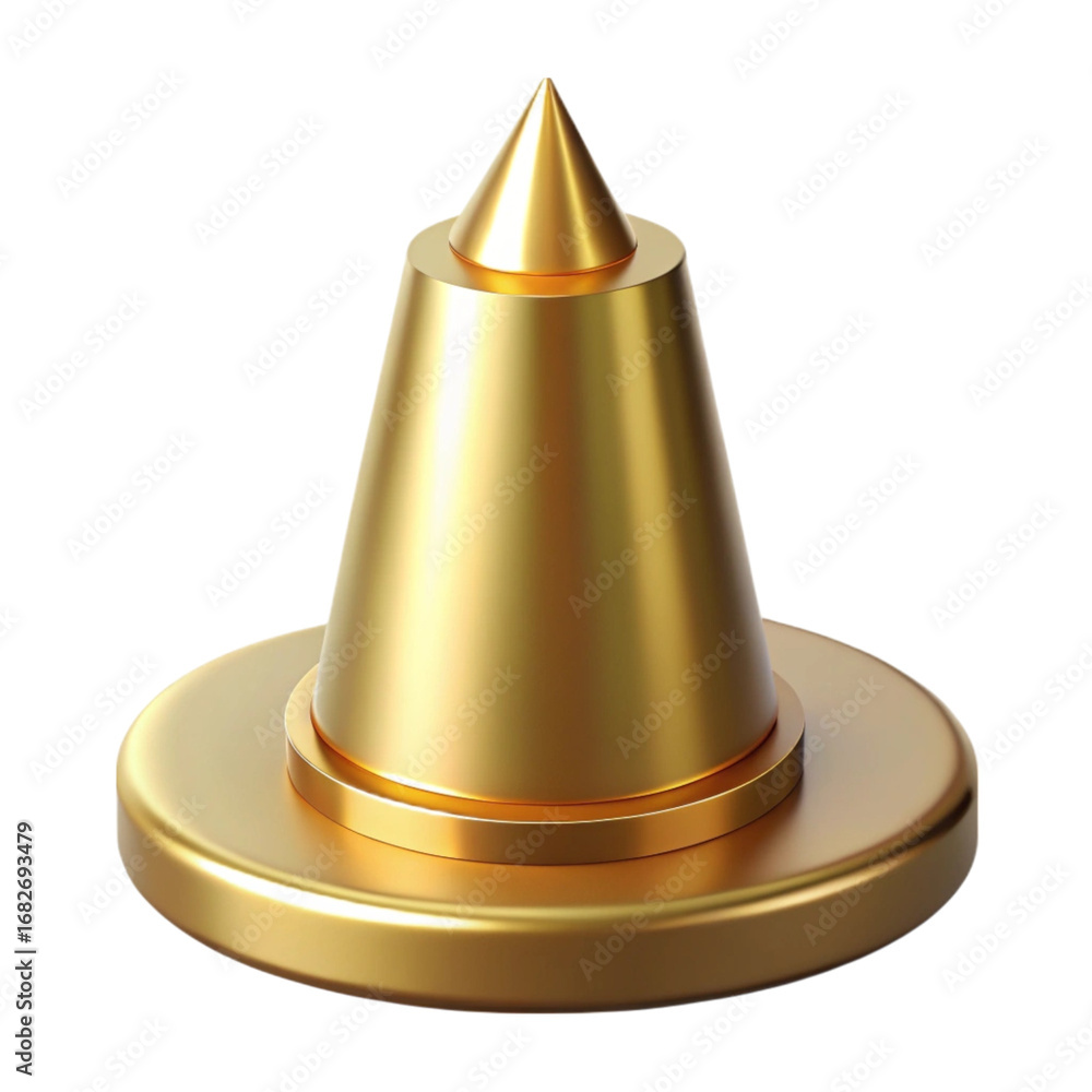 Poster elegant golden object with conical top and rounded base on black background