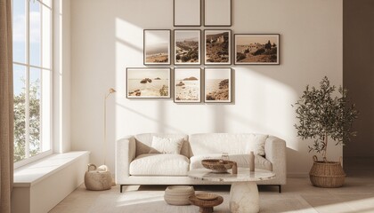 Mock up for panoramic photo presentation, photorealistic design with furniture