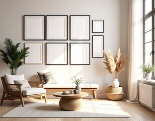 Mock up for panoramic photo presentation, photorealistic design with furniture