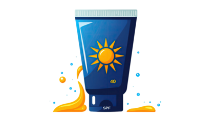 Sunscreen tube flat illustration cosmetic sun protection skincare product design isolated on white background