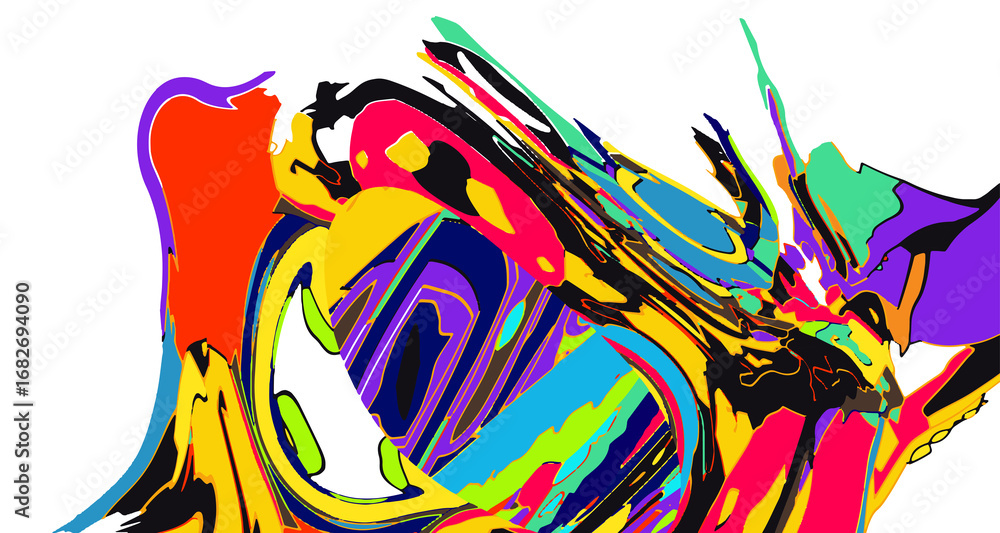 Poster abstract psychedelic brutalism wave blob striped motion curves composition morphing amoeba fluid sha