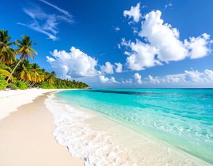 Fototapeta premium Tropical Bliss: A Dreamy Beach Escape with Turquoise Waters and Sunlit Skies
