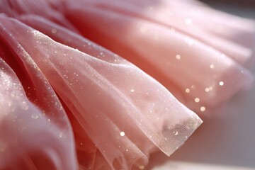 Sparkling pink tulle fabric close-up