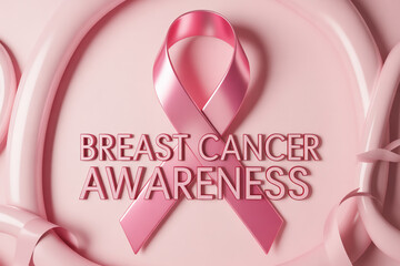 Pink ribbon and Breast Cancer Awareness message on soft background, perfect for campaigns, support initiatives, and health promotions
