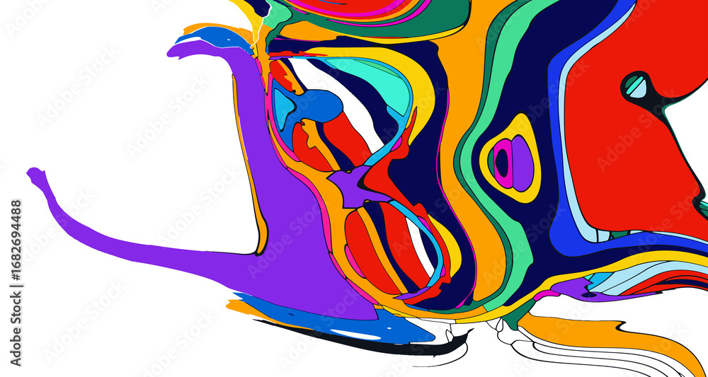 Poster abstract psychedelic brutalism wave blob striped motion curves composition morphing amoeba fluid sha