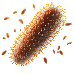 Detailed microscopic view of a bacteria cell with pili showcasing microbiology and infectious diseases at a cellular level on transparent background