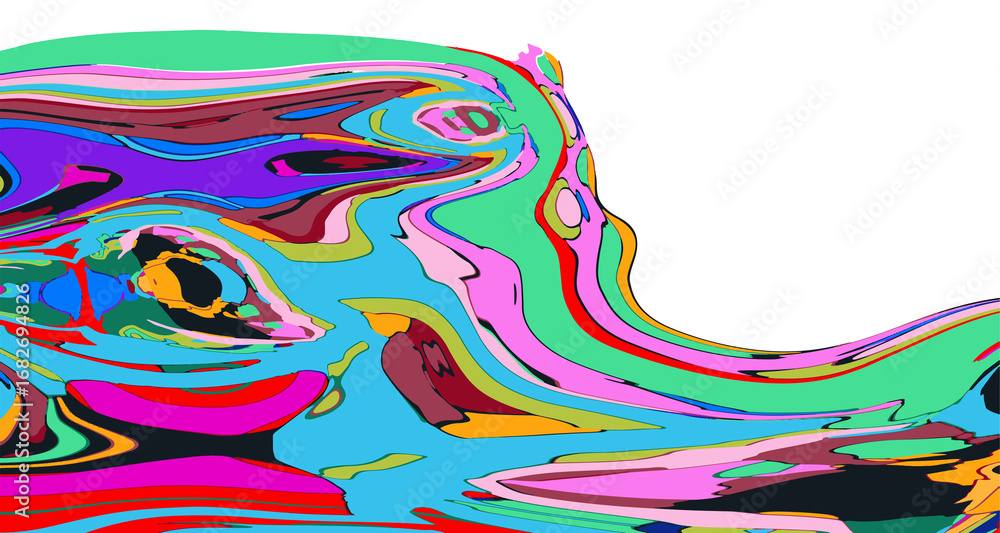 Poster abstract psychedelic brutalism wave blob striped motion curves composition morphing amoeba fluid sha