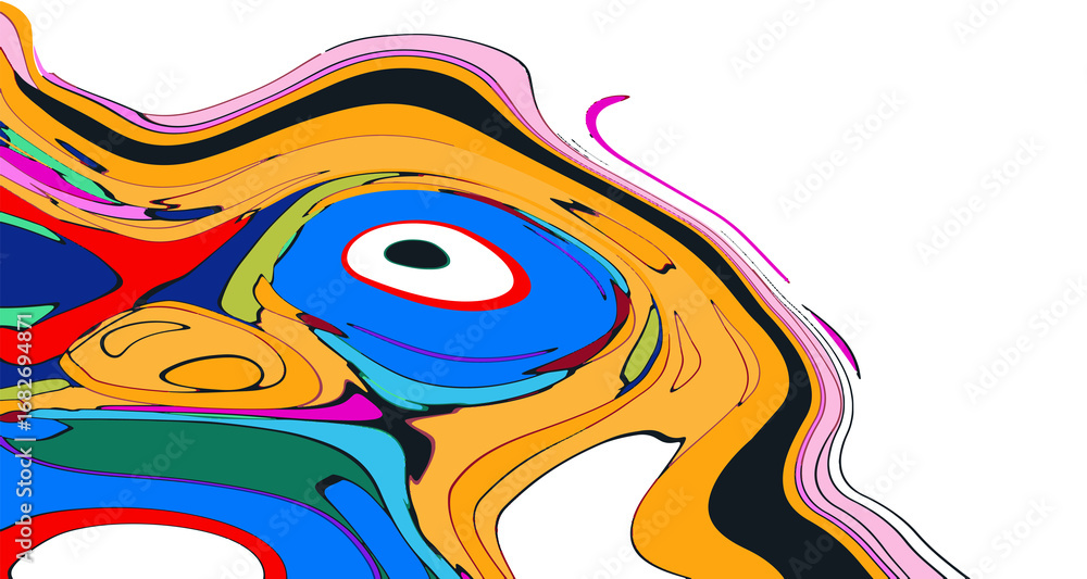 Poster abstract psychedelic brutalism wave blob striped motion curves composition morphing amoeba fluid sha