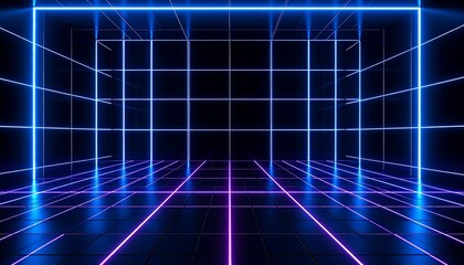 Retro neon grid background with pink and blue glowing lines