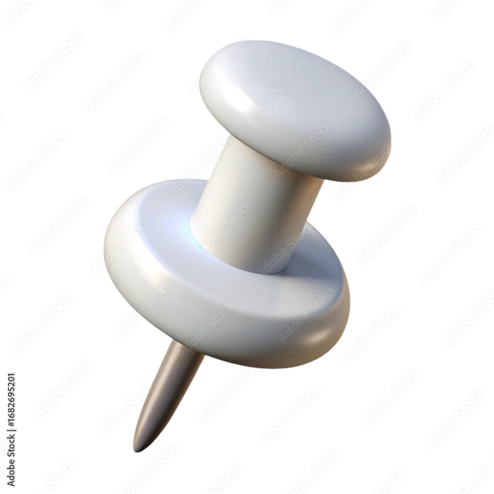 Poster realistic 3d rendering of a white push pin on a black background isolated