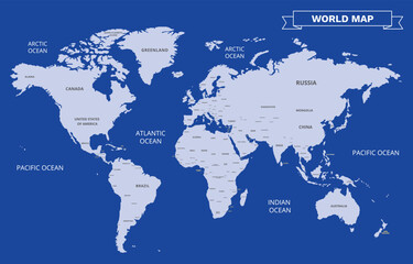 World map with countries names simple flat design Vector illustration