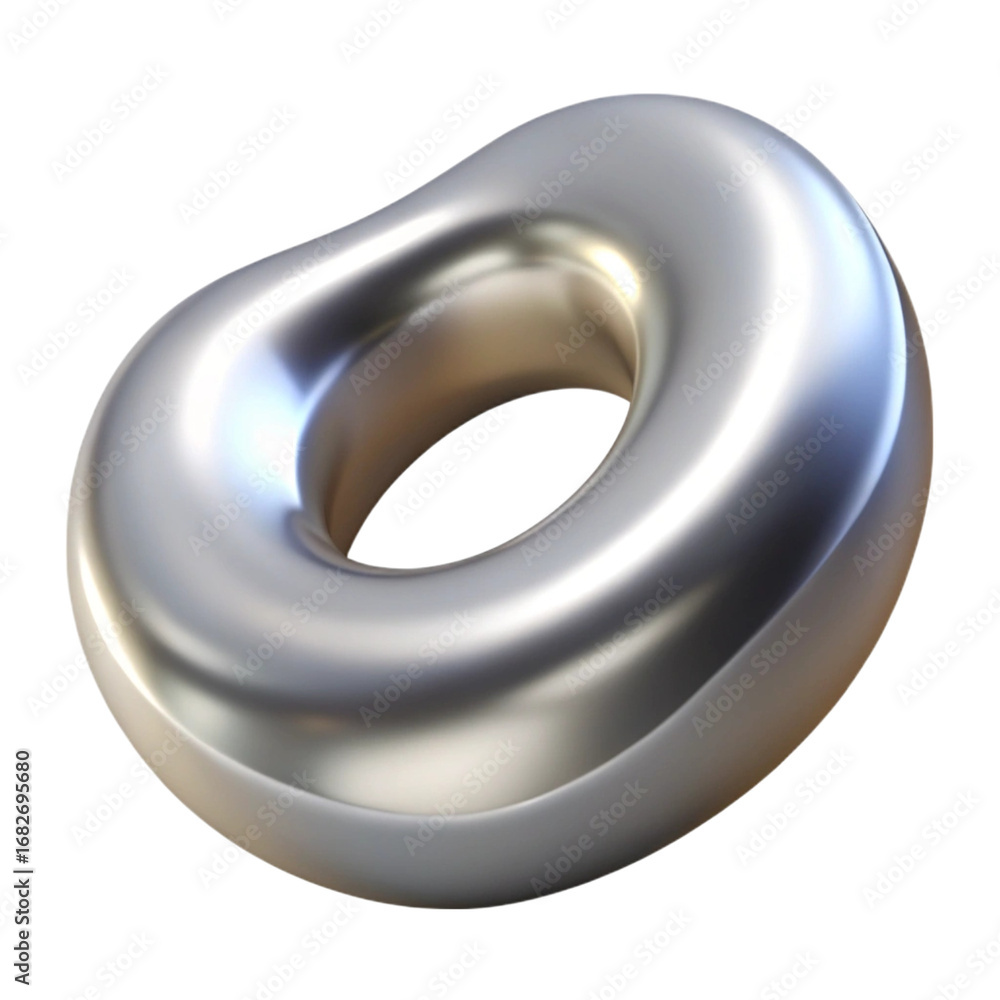 Poster shiny metallic torus rendered with a smooth surface and reflective light on black background