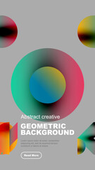 Abstract geometric design features colorful overlapping circles, gradients. Modern aesthetic suitable for backgrounds, presentations.