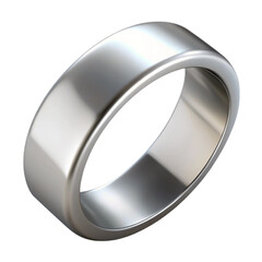 Shiny silver wedding band ring with a flat design on a black background