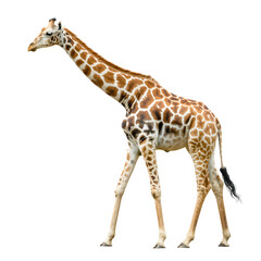 Naklejka premium Majestic giraffe isolated on walking gracefully transparent background