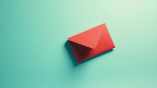 Coral-red envelope rotating on teal surface