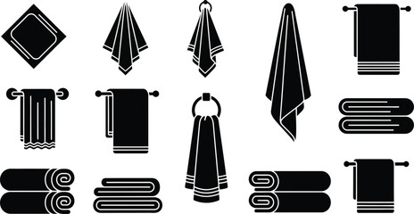 Various black towel icons towel set bathroom towels and accessories